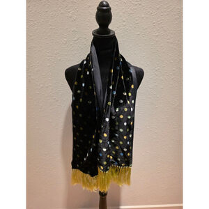 Women's MARC JACOBS Black Polka Dot Scarf with Yellow Fringe, One Size